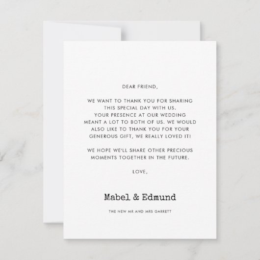 Eenvoudige typemachine trouwfoto dank u kaart (Achterkant)