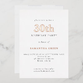 Eenvoudige Typografie 30th Birthday Roos Gold Folie Uitnodiging