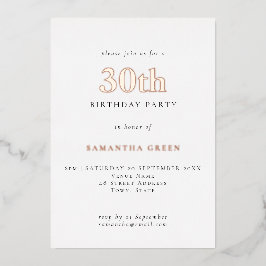 Eenvoudige Typografie 30th Birthday Roos Gold Folie Uitnodiging