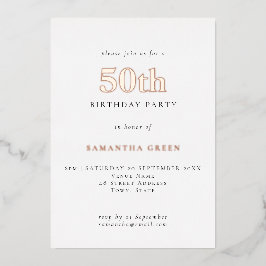 Eenvoudige Typografie 50e verjaardag Roos Gold Folie Uitnodiging