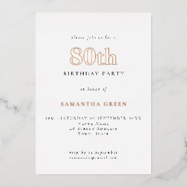 Eenvoudige Typografie 80e verjaardag Roos Gold Folie Uitnodiging