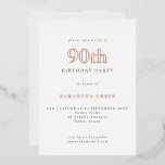 Eenvoudige Typografie 90th Birthday Roos Gold Folie Uitnodiging<br><div class="desc">Roos Gold Foil Simple Modern Typografie 90th Birthday Invitation. Pas om het even welke details aan.</div>