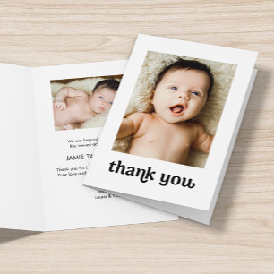 Eenvoudige typografie Aangepaste foto baby Bedankkaart