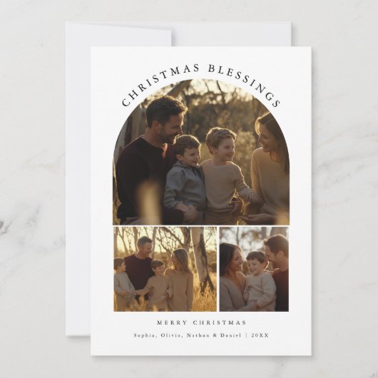 Eenvoudige Typografie Arch 3 Foto Kerstzegeningen Feestdagenkaart (Voorkant)