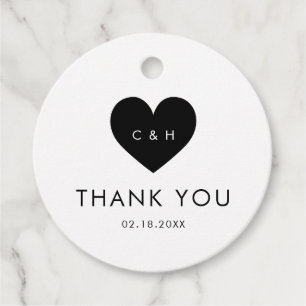 Eenvoudige Typografie Black Heart Weddenschap Mono Bedankjes Labels