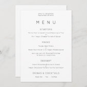 Eenvoudige Typografie BlacK White Wedding Menu Car Kaart (Voorkant / Achterkant)