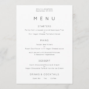 Eenvoudige Typografie BlacK White Wedding Menu Car Kaart