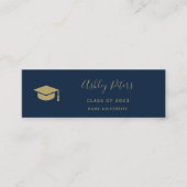 Eenvoudige typografie blauw goudpet afstuderen mini visitekaartje (Voorkant)