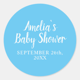 Eenvoudige typografie Blauwe Baby Jongen Baby Show Ronde Sticker