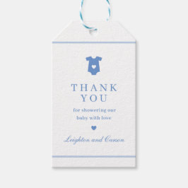 Eenvoudige typografie Blauwe baby shower bedank gu Cadeaulabel