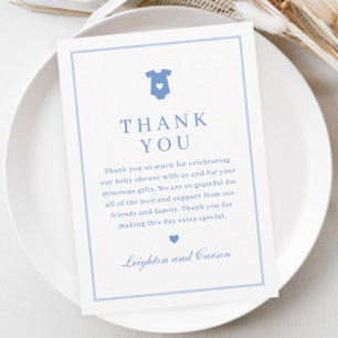 Eenvoudige typografie Blauwe baby shower Bedankkaart