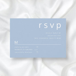 Eenvoudige typografie blauwe trouw RSVP kaartje