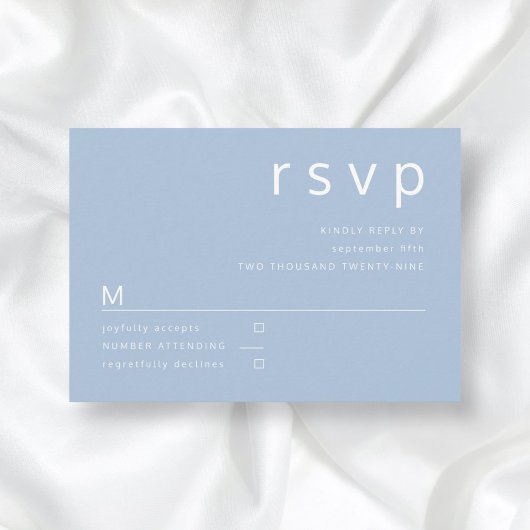 Eenvoudige Typografie Blue Wedding RSVP Kaartje