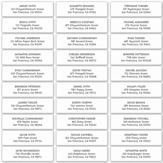 Eenvoudige Typografie Bruiloft Gast Namen Adres Sticker (Voorkant)