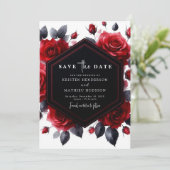 Eenvoudige Typografie Crimson Red Wedding Save The Date (Staand voorkant)