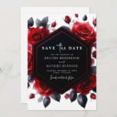 Eenvoudige Typografie Crimson Red Wedding Save The Date (Voorkant / Achterkant)
