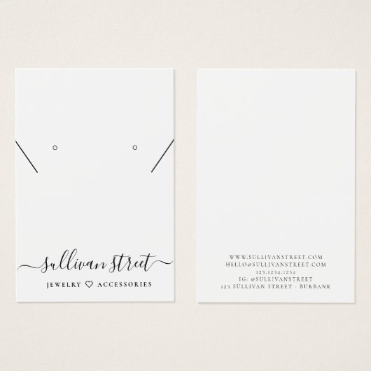 Eenvoudige Typografie-earing Ketting Display Kaart (Voorkant /achterkant)