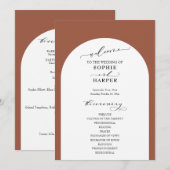 Eenvoudige Typografie, Elegant Arch op Terracotta Programmakaart (Voorkant / Achterkant)