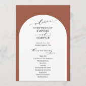 Eenvoudige Typografie, Elegant Arch op Terracotta Programmakaart (Voorkant)