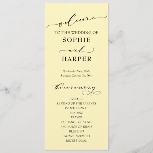 Eenvoudige Typografie, elegant Butter Yellow Programmakaart (Voorkant)