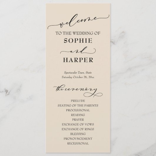 Eenvoudige Typografie, Elegant Cream Programmakaart (Voorkant)