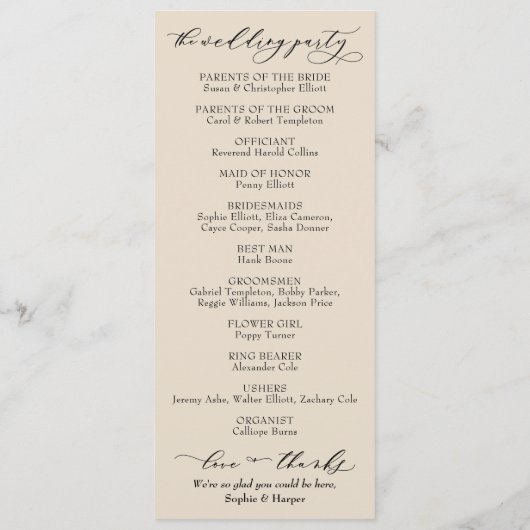 Eenvoudige Typografie, Elegant Cream Programmakaart (Achterkant)