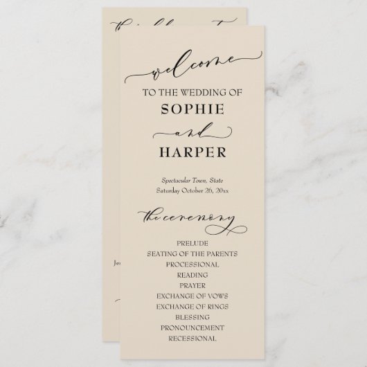 Eenvoudige Typografie, Elegant Cream Programmakaart (Voorkant / Achterkant)