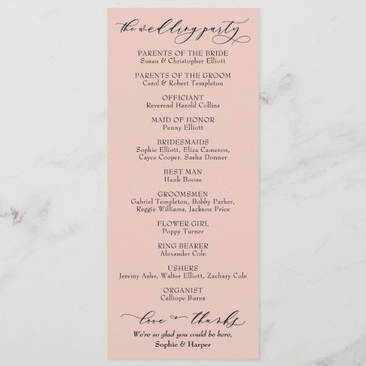 Eenvoudige Typografie, elegant licht zwart roze Programmakaart (Achterkant)