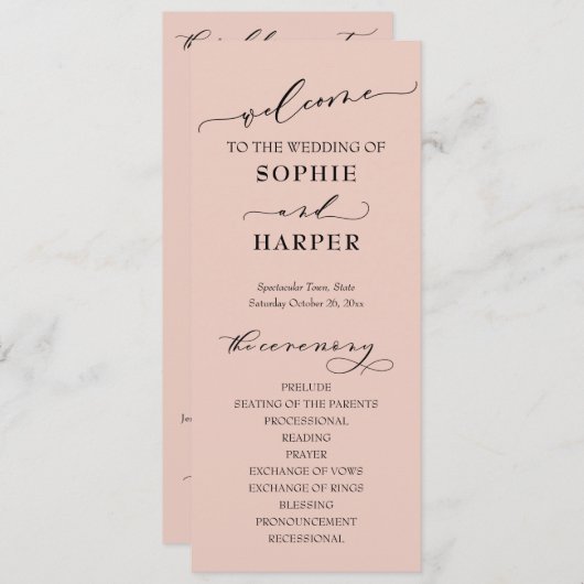 Eenvoudige Typografie, elegant licht zwart roze Programmakaart (Voorkant / Achterkant)