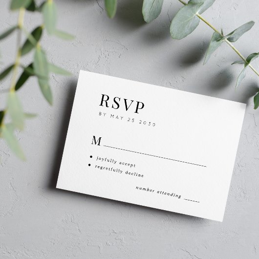 Eenvoudige typografie elegant minimale bruiloft RSVP kaartje