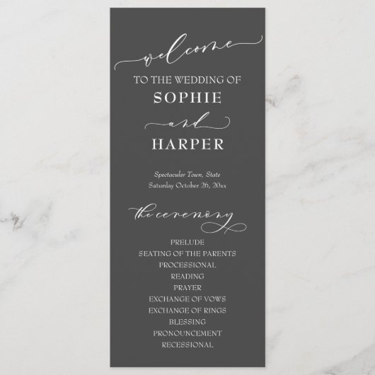 Eenvoudige Typografie, elegante kalligrafie grijs Programmakaart (Voorkant)