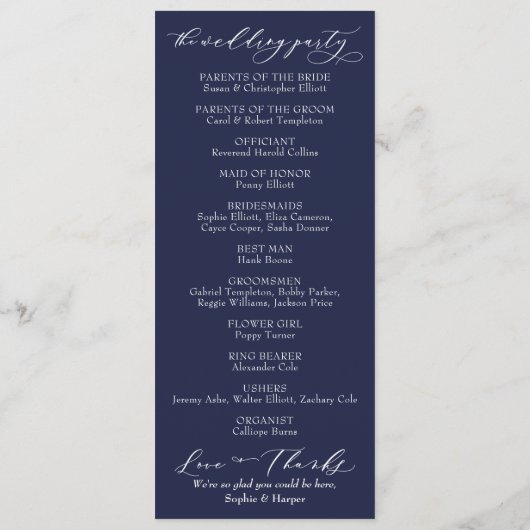 Eenvoudige Typografie, elegante kalligrafie Navy B Programmakaart (Achterkant)