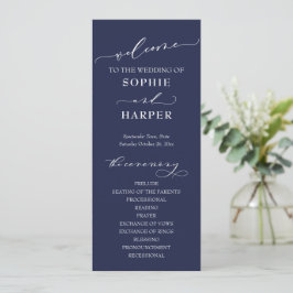 Eenvoudige Typografie, elegante kalligrafie Navy B Programmakaart