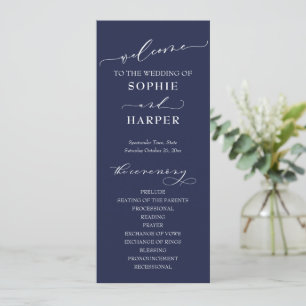 Eenvoudige Typografie, elegante kalligrafie Navy B Programmakaart