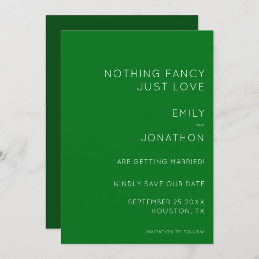 Eenvoudige Typografie Emerald Green Wedding Save t Save The Date (Voorkant / Achterkant)