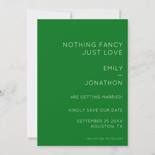 Eenvoudige Typografie Emerald Green Wedding Save t The Date (Voorkant)