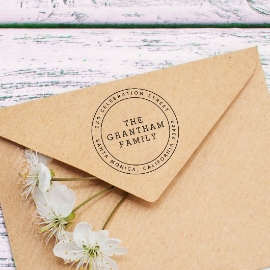 Eenvoudige Typografie Familienaam Ronde Return Add Rubberstempel