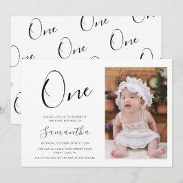 Eenvoudige Typografie Foto 1e Verjaardag Kaart