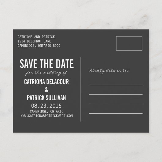 EENVOUDIGE TYPOGRAFIE | FOTO BESPAAR DE DATUM-BRIE AANKONDIGINGSKAART (Achterkant)