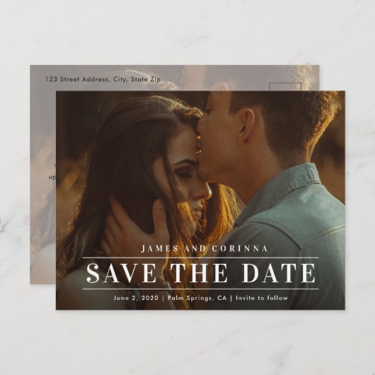 Eenvoudige Typografie Foto bruiloft bespaart datum Aankondigingskaart (Voorkant / Achterkant)