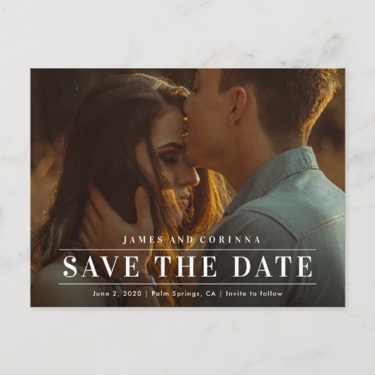 Eenvoudige Typografie Foto bruiloft bespaart datum Aankondigingskaart (Voorkant)