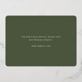 Eenvoudige Typografie Foto Olive Green Wedding Folie Uitnodiging (Achterkant)