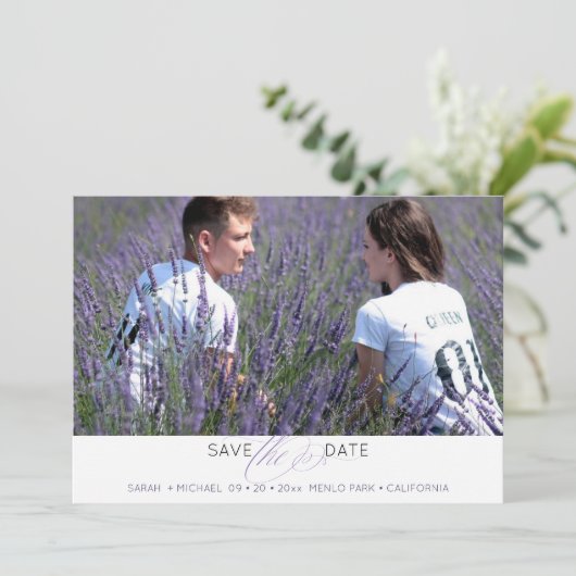 Eenvoudige Typografie Foto Save the Date (Staand voorkant)
