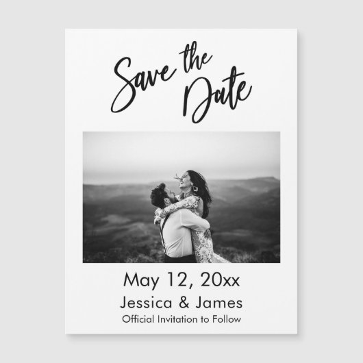 Eenvoudige typografie foto save the date magnetisc (Voorkant)