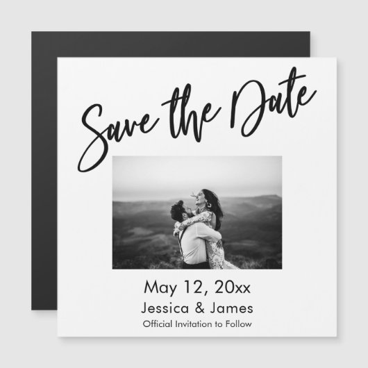 Eenvoudige typografie foto save the date magnetisc (Voorkant / Achterkant)
