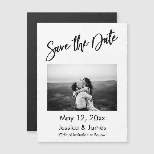 Eenvoudige typografie foto save the date magnetisc (Voorkant / Achterkant)