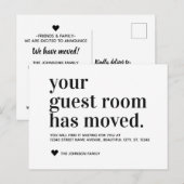 Eenvoudige Typografie Gastkamer Bewegende Aankondi Aankondigingskaart (Voorkant / Achterkant)