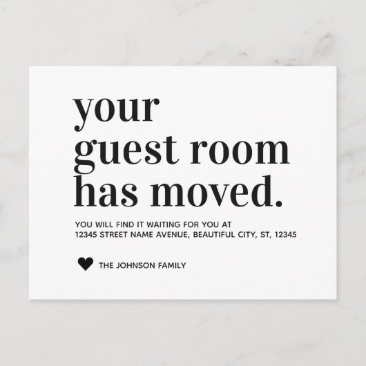 Eenvoudige Typografie Gastkamer Bewegende Aankondi Aankondigingskaart (Voorkant)