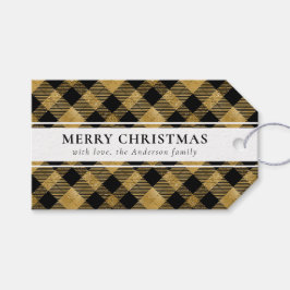 Eenvoudige Typografie Gold Buffalo Plaid Kerstmis Cadeaulabel