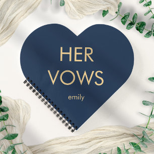 Eenvoudige Typografie Gold Navy her Vows Heart Sha Notitieboek